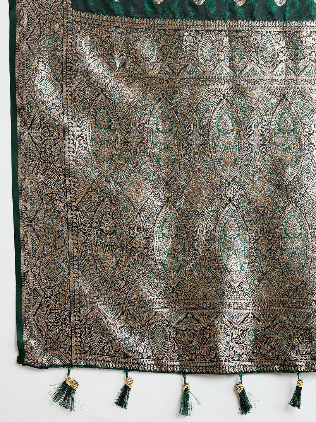 Soft Satin Silk Blue Saree with Rich Zari Motifs, Contrast Border & Elegant Blouse