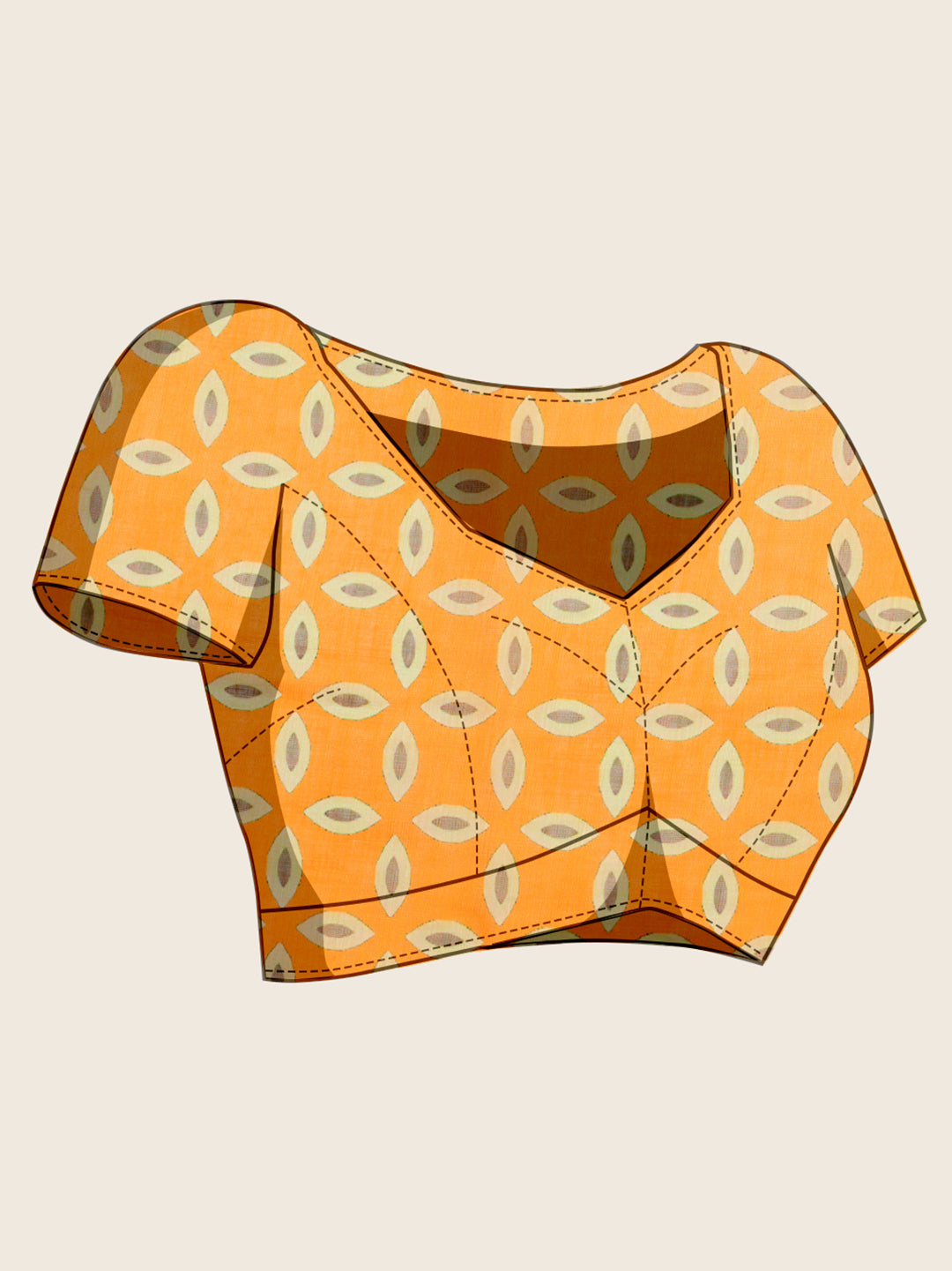 Women's Coffee Linen Saree with Jari Border and Blouse – Printed All Over Design