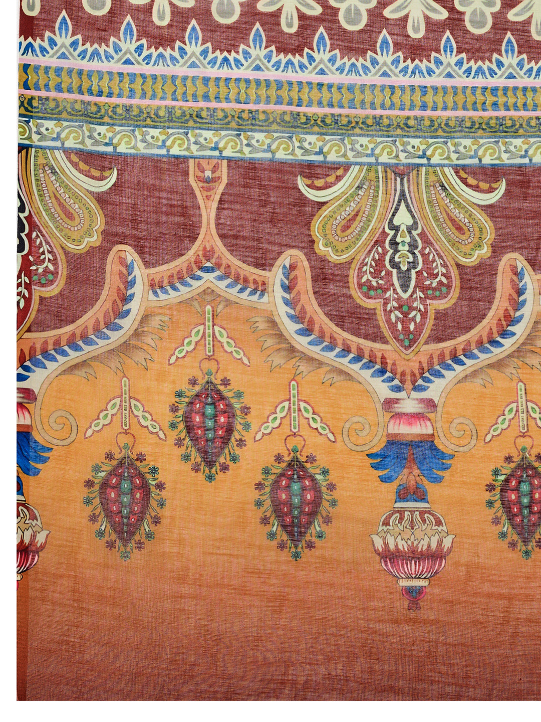 Women's Coffee Linen Saree with Jari Border and Blouse – Printed All Over Design