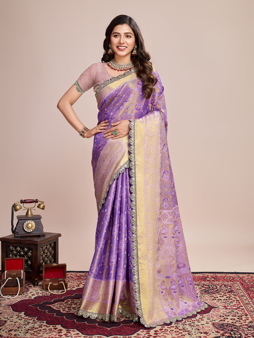 Tradition in Every Thread: Exquisite Kanjivaram Silk Purple Saree Collection
