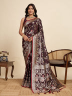 Premium Brown  Two-Tone Satin Soft Silk Saree with All Over Zari Work & Contrast Woven Border (Copy)