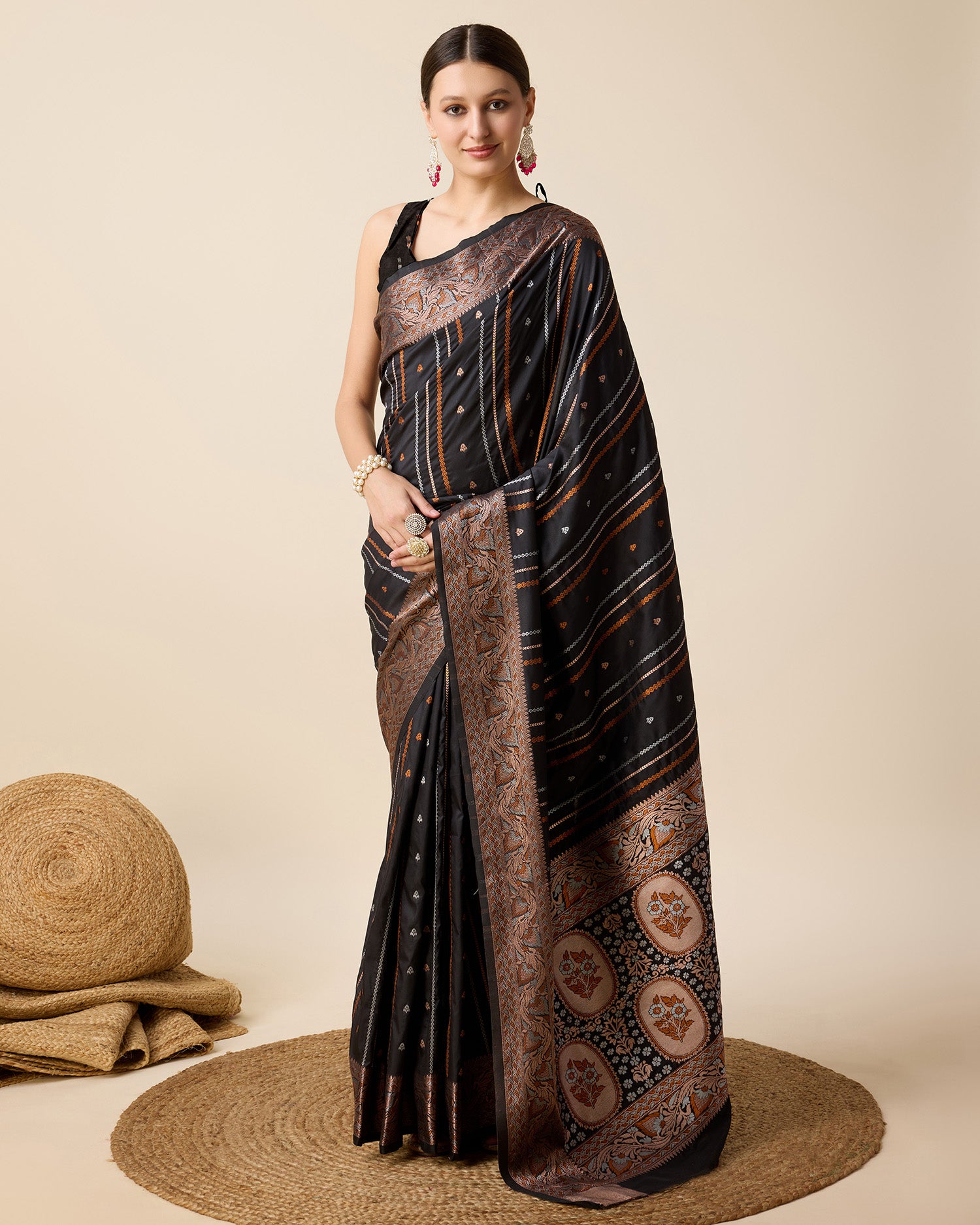 Black Pure Jacquard with Sona Chandi Zari – A Luxe Weave for Wedding & Festive Couture