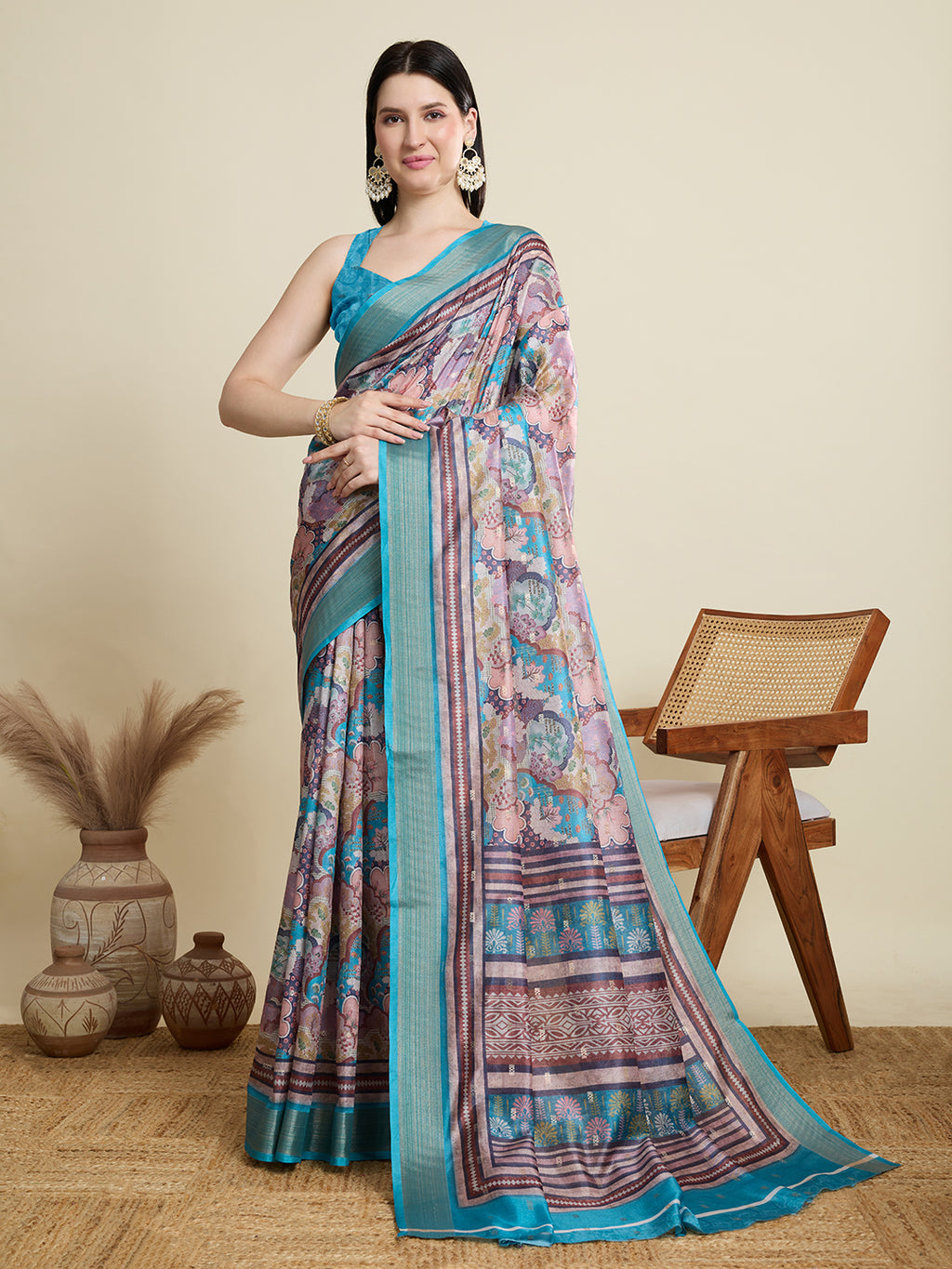 Soft, Breathable & Celebration-Ready: Semi Cotton Sky Blue Sarees with Butti & Jacquard Elegance