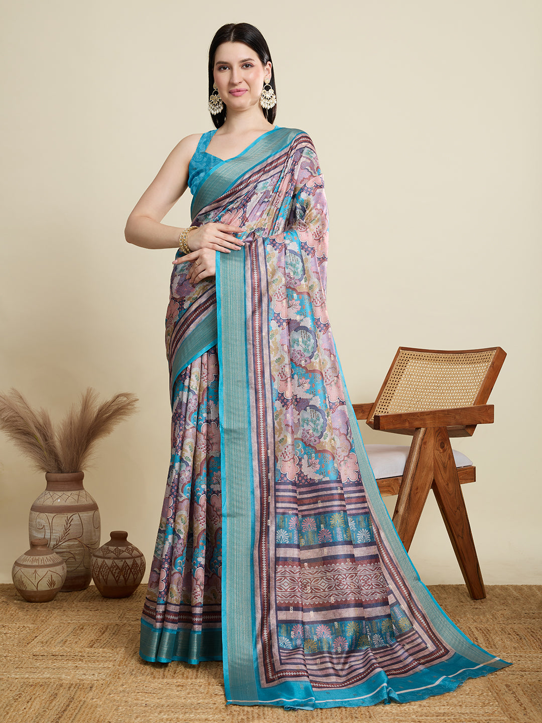Soft, Breathable & Celebration-Ready: Semi Cotton Sky Blue Sarees with Butti & Jacquard Elegance