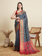 Banarasi Elegance in Breathable Semi Silk Grey Saree –For All Wedding Celebrations