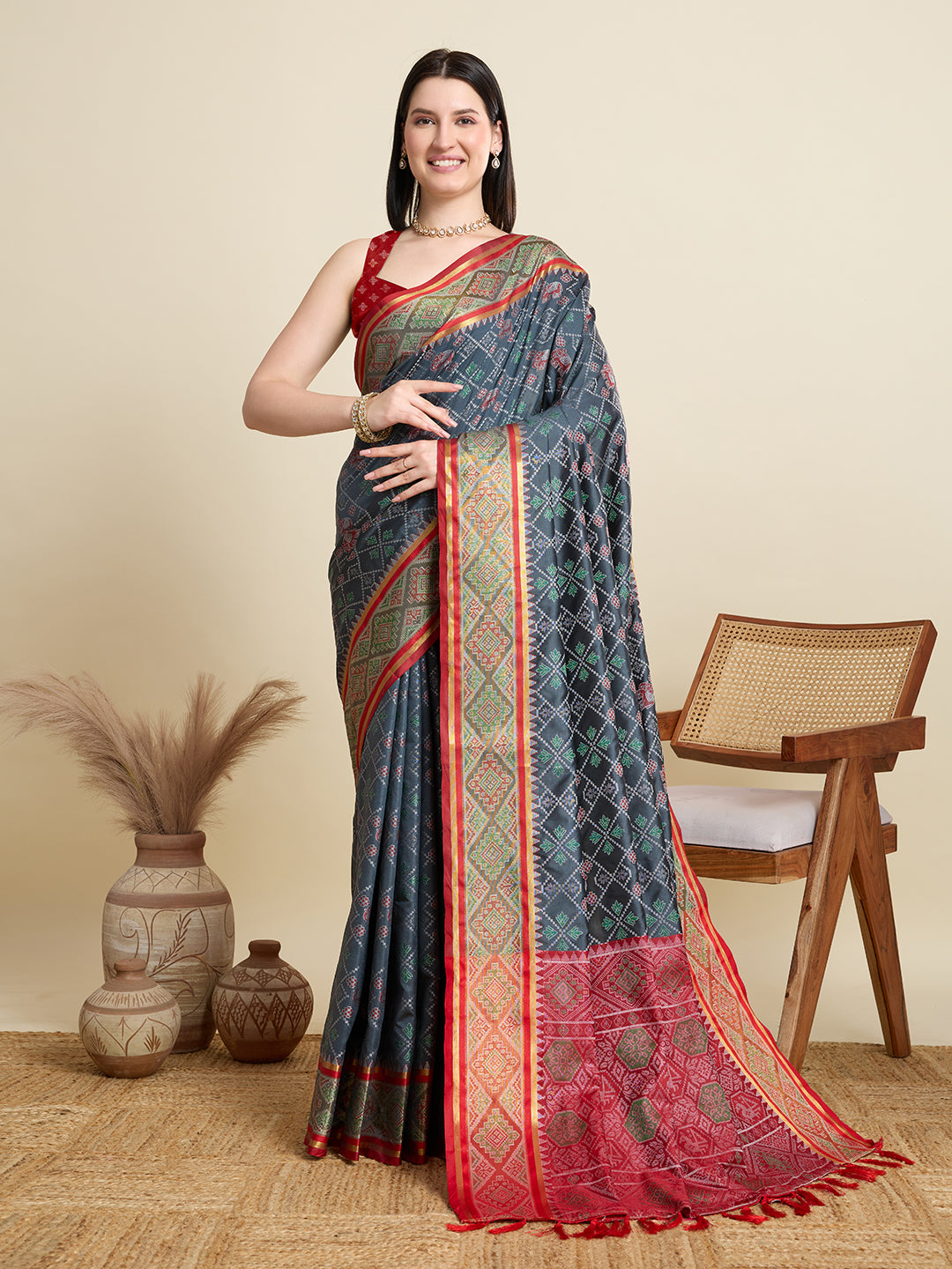 Banarasi Elegance in Breathable Semi Silk Grey Saree –For All Wedding Celebrations