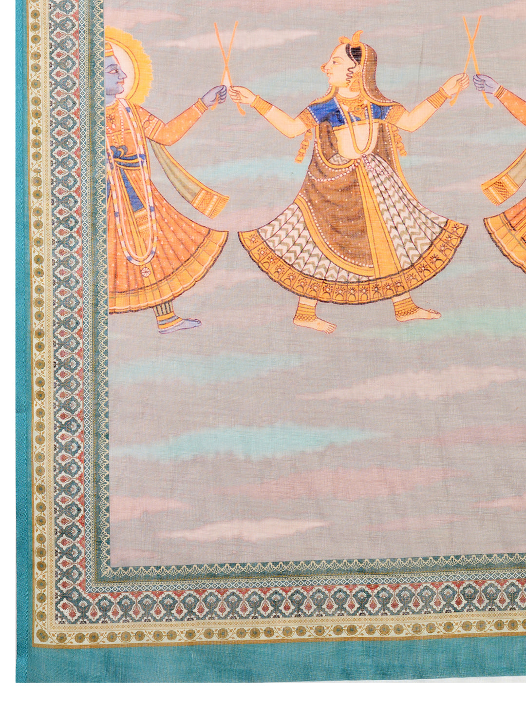 Women's Sky Color Linen Saree with Jari Border and Blouse – Printed All Over Designer