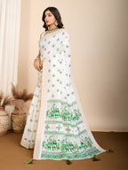 Green Semi-Cotton Saree with Zari Border – Soft, Traditional & Elegant