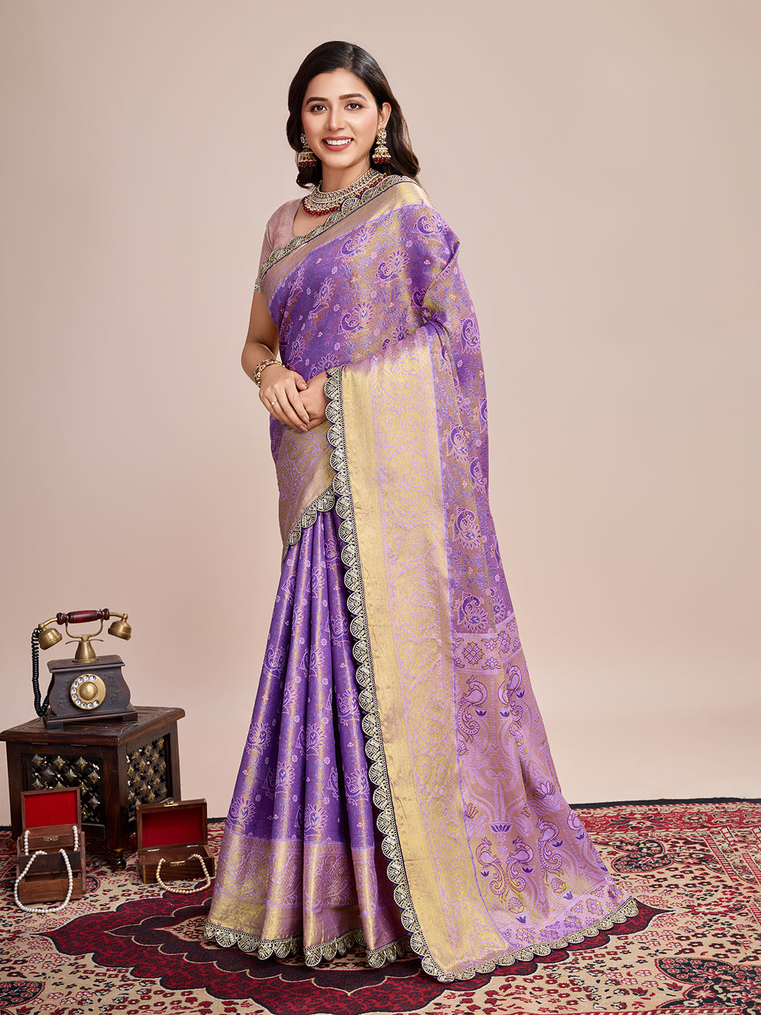 Tradition in Every Thread: Exquisite Kanjivaram Silk Purple Saree Collection
