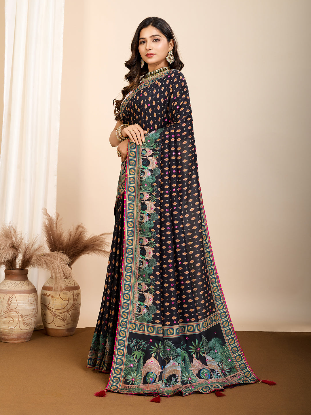 Black Pure Jacquard with Sona Chandi Zari – A Luxe Weave for Wedding & Festive Couture