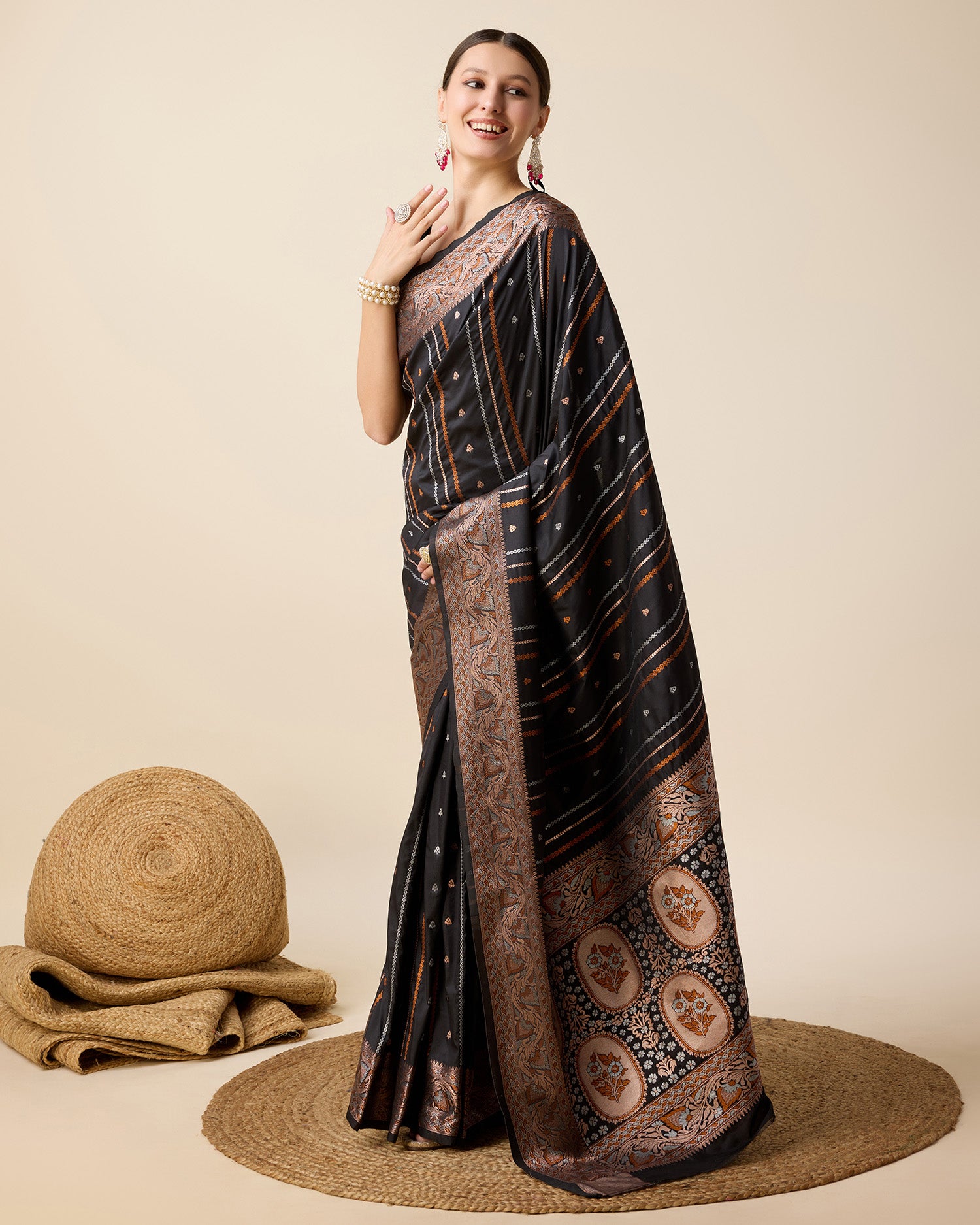Black Pure Jacquard with Sona Chandi Zari – A Luxe Weave for Wedding & Festive Couture