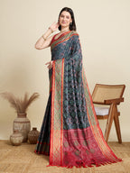 Banarasi Elegance in Breathable Semi Silk Grey Saree –For All Wedding Celebrations