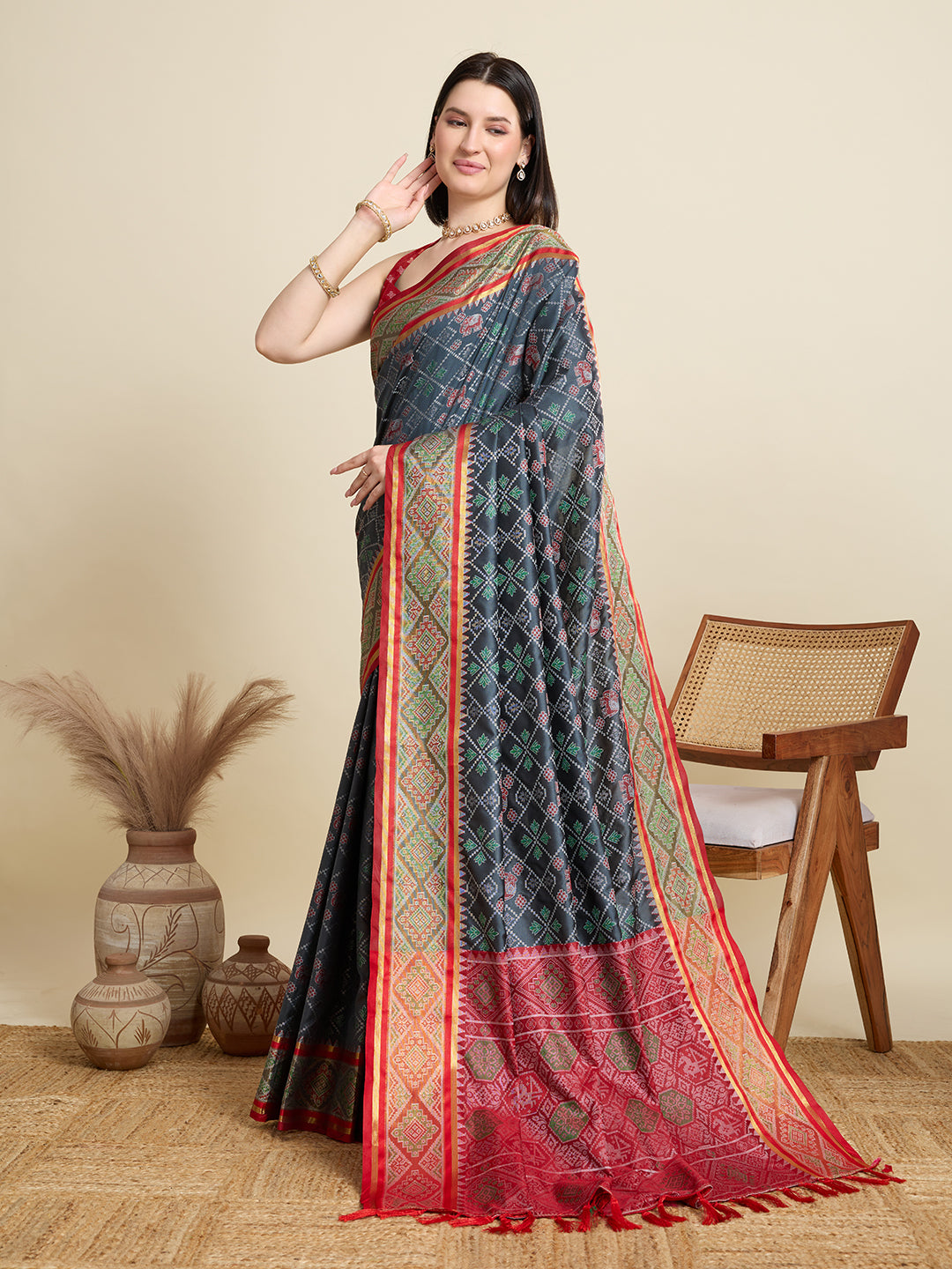 Banarasi Elegance in Breathable Semi Silk Grey Saree –For All Wedding Celebrations