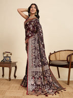 Premium Brown  Two-Tone Satin Soft Silk Saree with All Over Zari Work & Contrast Woven Border (Copy)