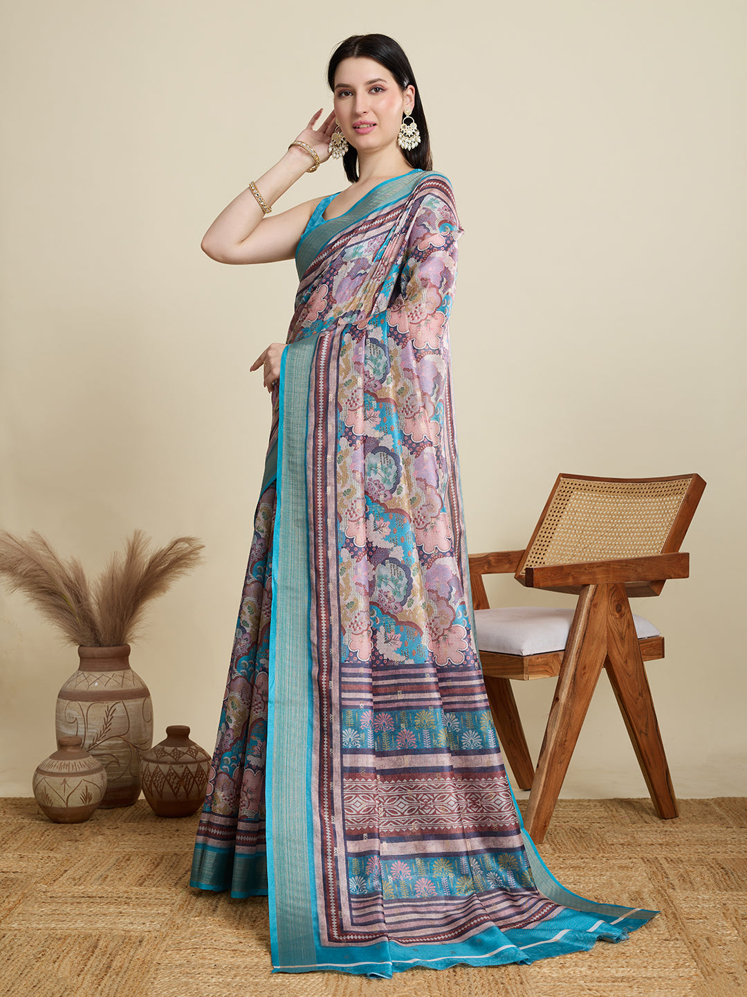 Soft, Breathable & Celebration-Ready: Semi Cotton Sky Blue Sarees with Butti & Jacquard Elegance