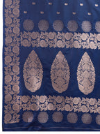 Navy Soft Banarasi Silk Saree Featuring Meenakari Zari Weaving & Tassels on Pallu