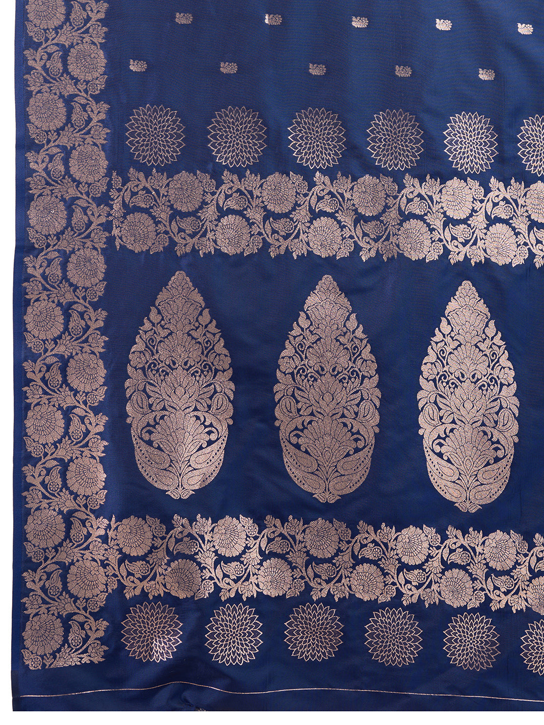 Navy Soft Banarasi Silk Saree Featuring Meenakari Zari Weaving & Tassels on Pallu