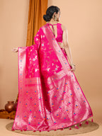 Pink Soft Banarasi Silk Saree Featuring Meenakari Zari Weaving & Tassels on Pallu