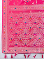 Pink Soft Banarasi Silk Saree Featuring Meenakari Zari Weaving & Tassels on Pallu