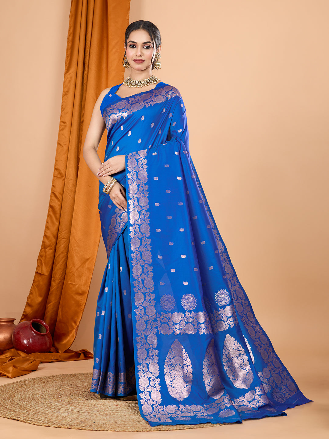 Blue Soft Banarasi Silk Saree Featuring Meenakari Zari Weaving & Tassels on Pallu