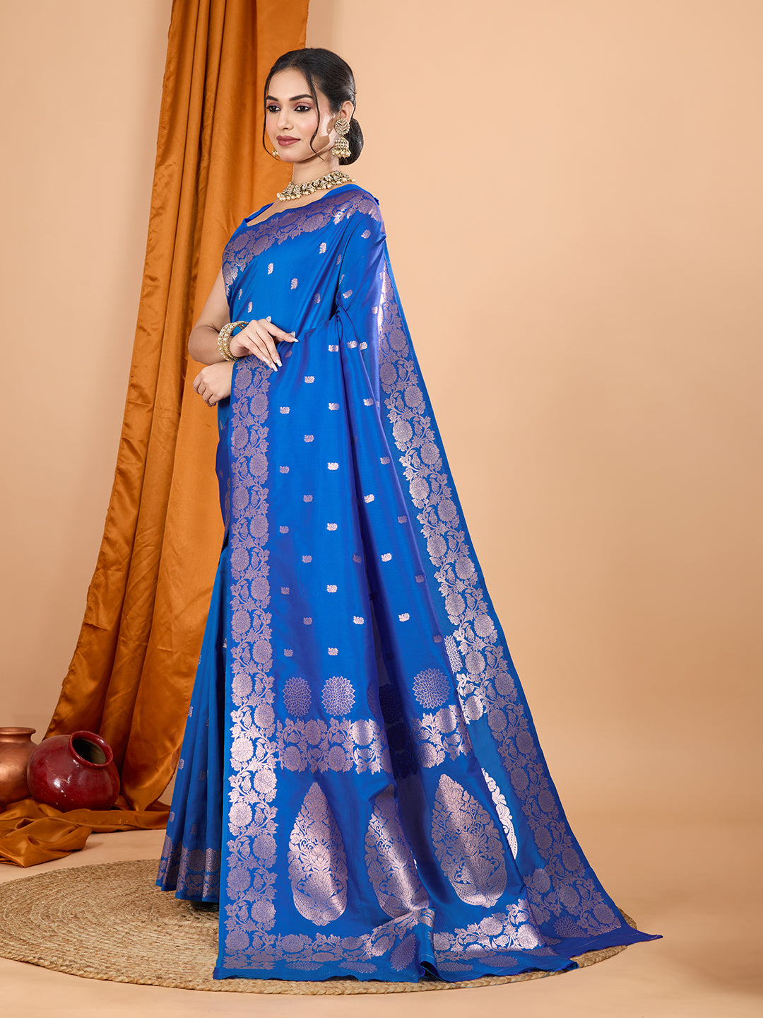 Blue Soft Banarasi Silk Saree Featuring Meenakari Zari Weaving & Tassels on Pallu