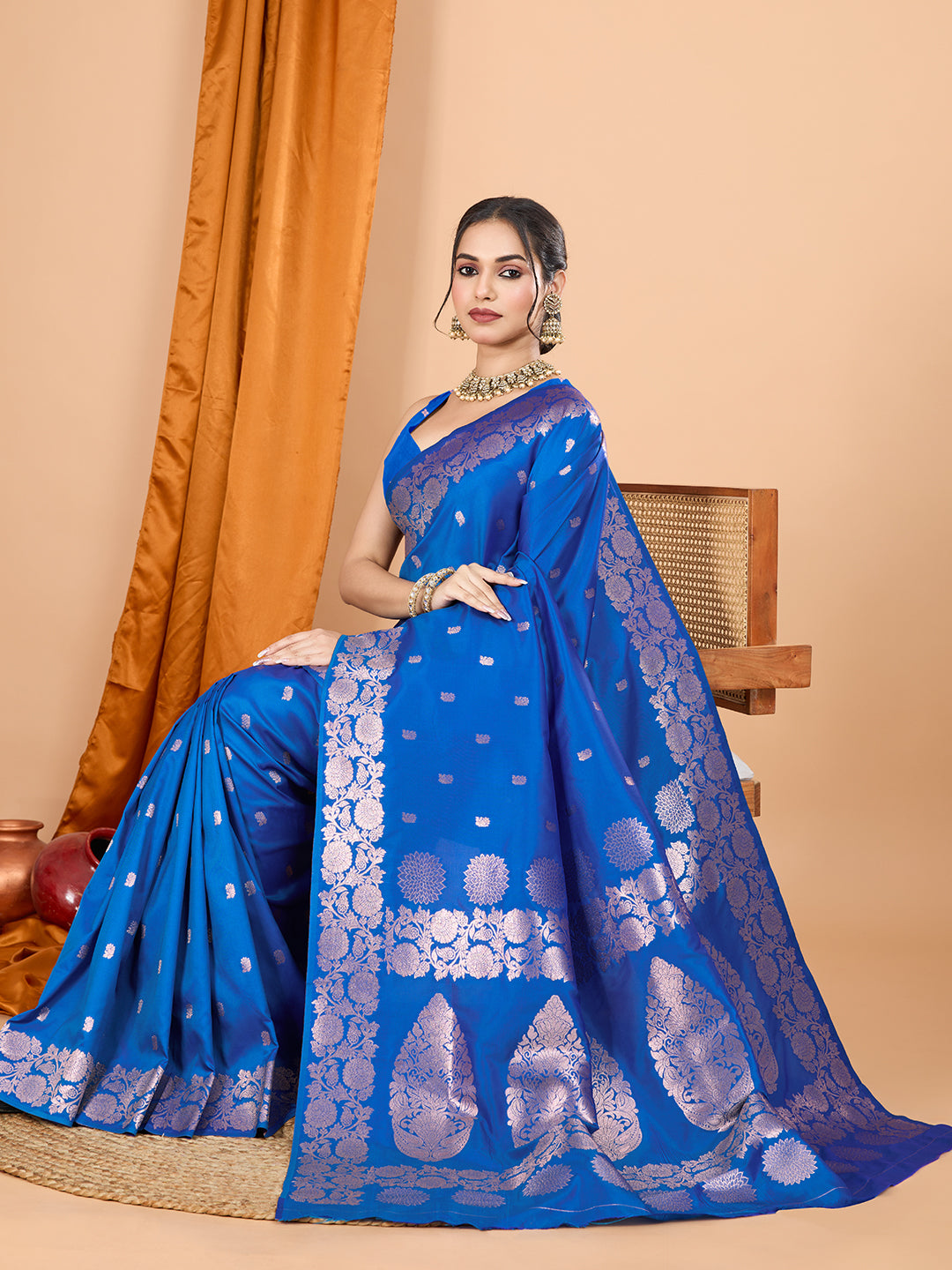 Blue Soft Banarasi Silk Saree Featuring Meenakari Zari Weaving & Tassels on Pallu