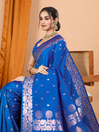 Blue Soft Banarasi Silk Saree Featuring Meenakari Zari Weaving & Tassels on Pallu