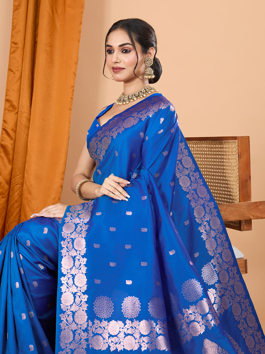 Blue Soft Banarasi Silk Saree Featuring Meenakari Zari Weaving & Tassels on Pallu