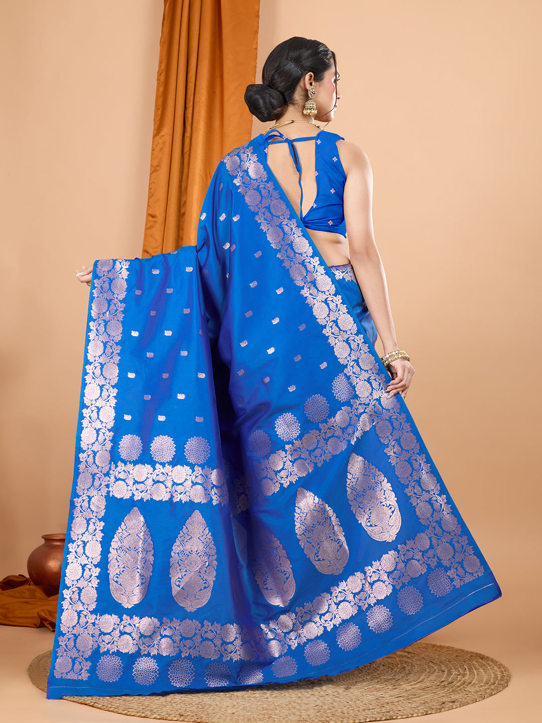 Blue Soft Banarasi Silk Saree Featuring Meenakari Zari Weaving & Tassels on Pallu