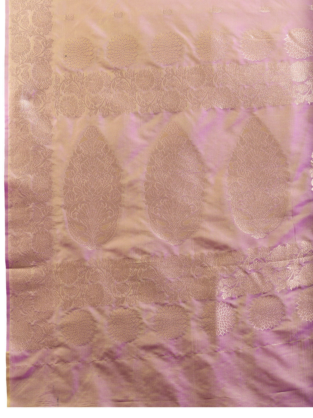 Lavender Soft Banarasi Silk Saree Featuring Meenakari Zari Weaving & Tassels on Pallu
