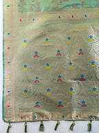 Sky Soft Banarasi Silk Saree Featuring Meenakari Zari Weaving & Tassels on Pallu