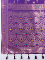 Purple Soft Banarasi Silk Saree Featuring Meenakari Zari Weaving & Tassels on Pallu