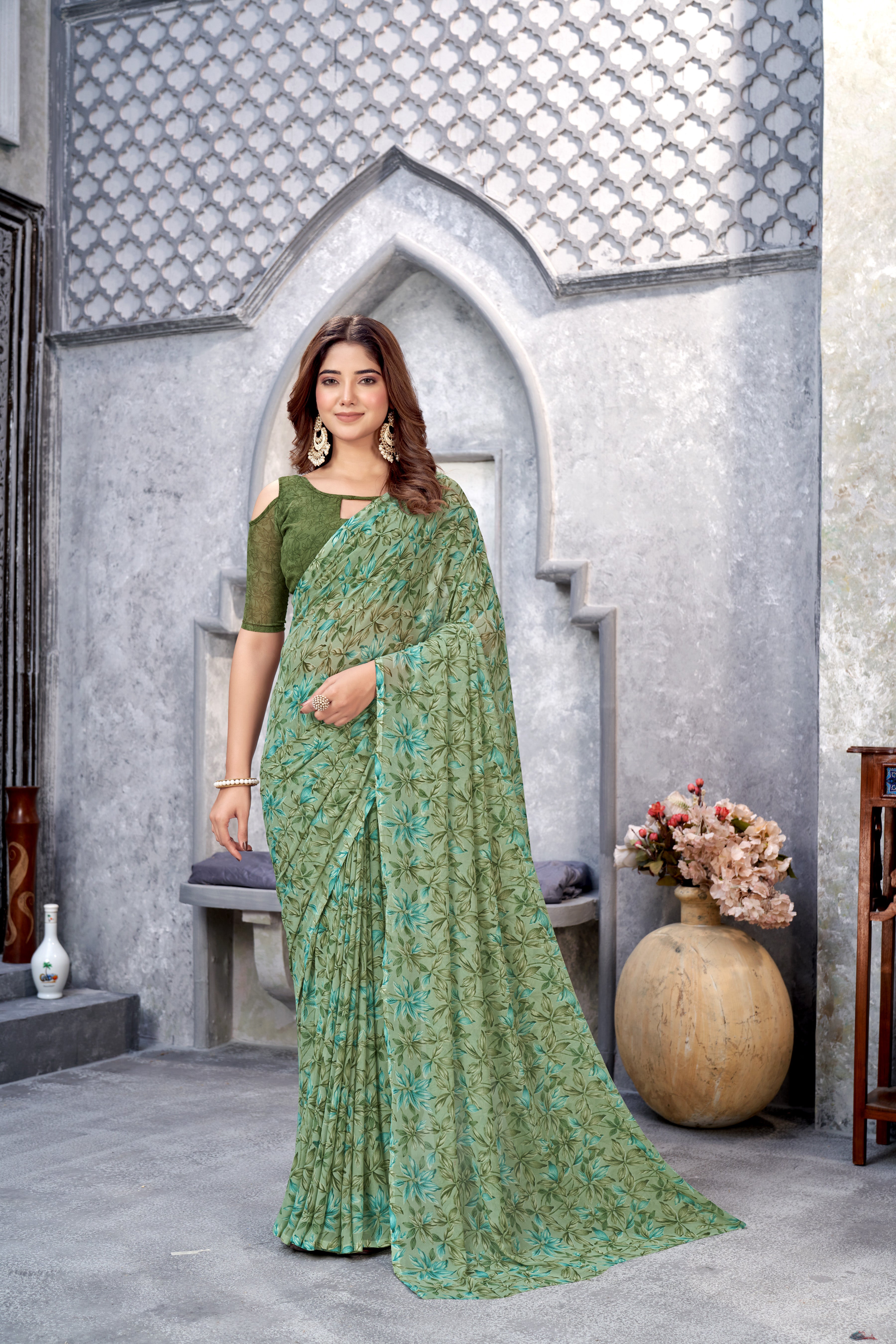 Green Classic Printed Saree – Breathable Fabric with Eye-Catching Prints Petite Sarees