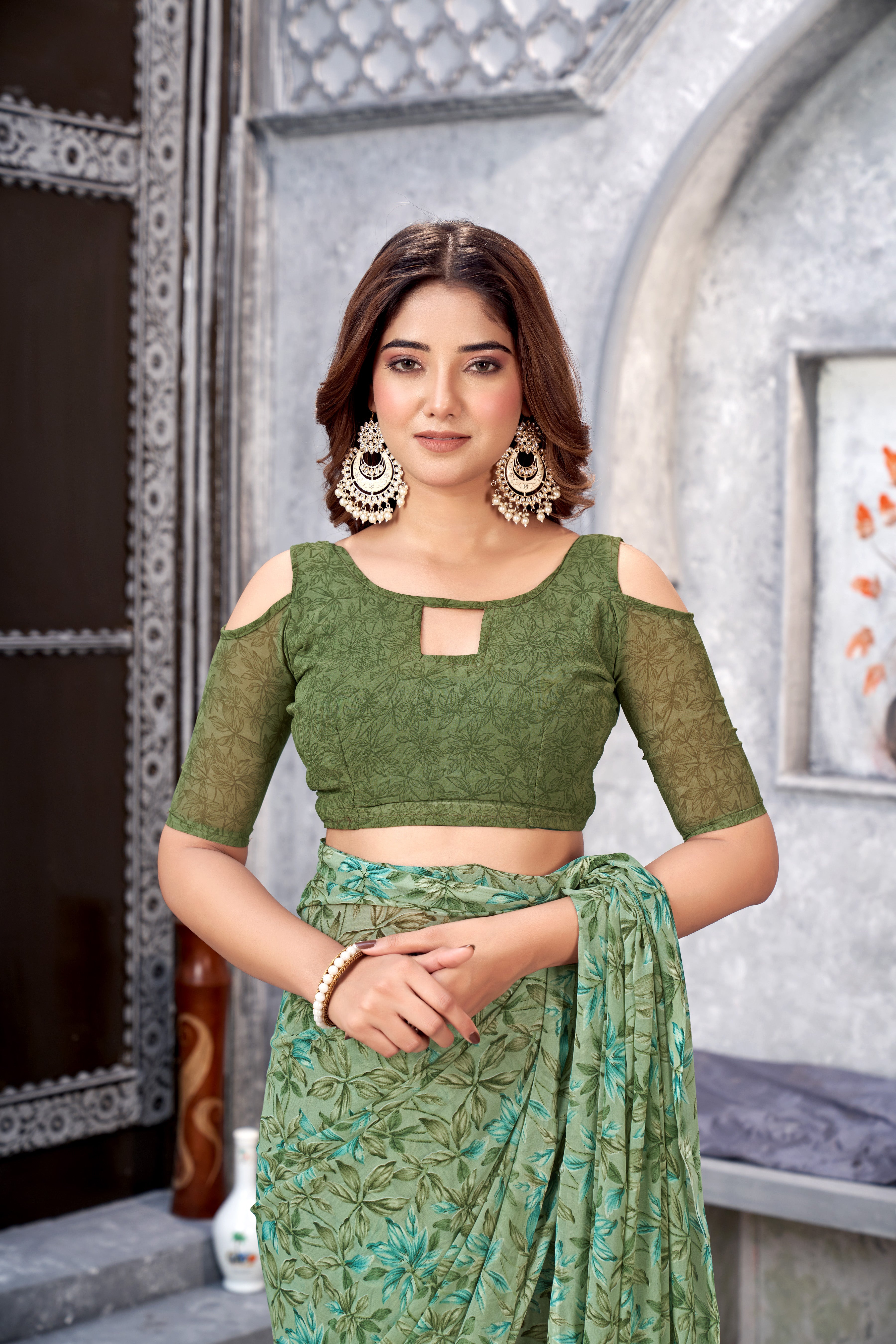 Green Classic Printed Saree – Breathable Fabric with Eye-Catching Prints Petite Sarees