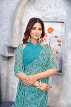 Green Classic Printed Saree – Breathable Fabric with Eye-Catching Prints Petite Sarees