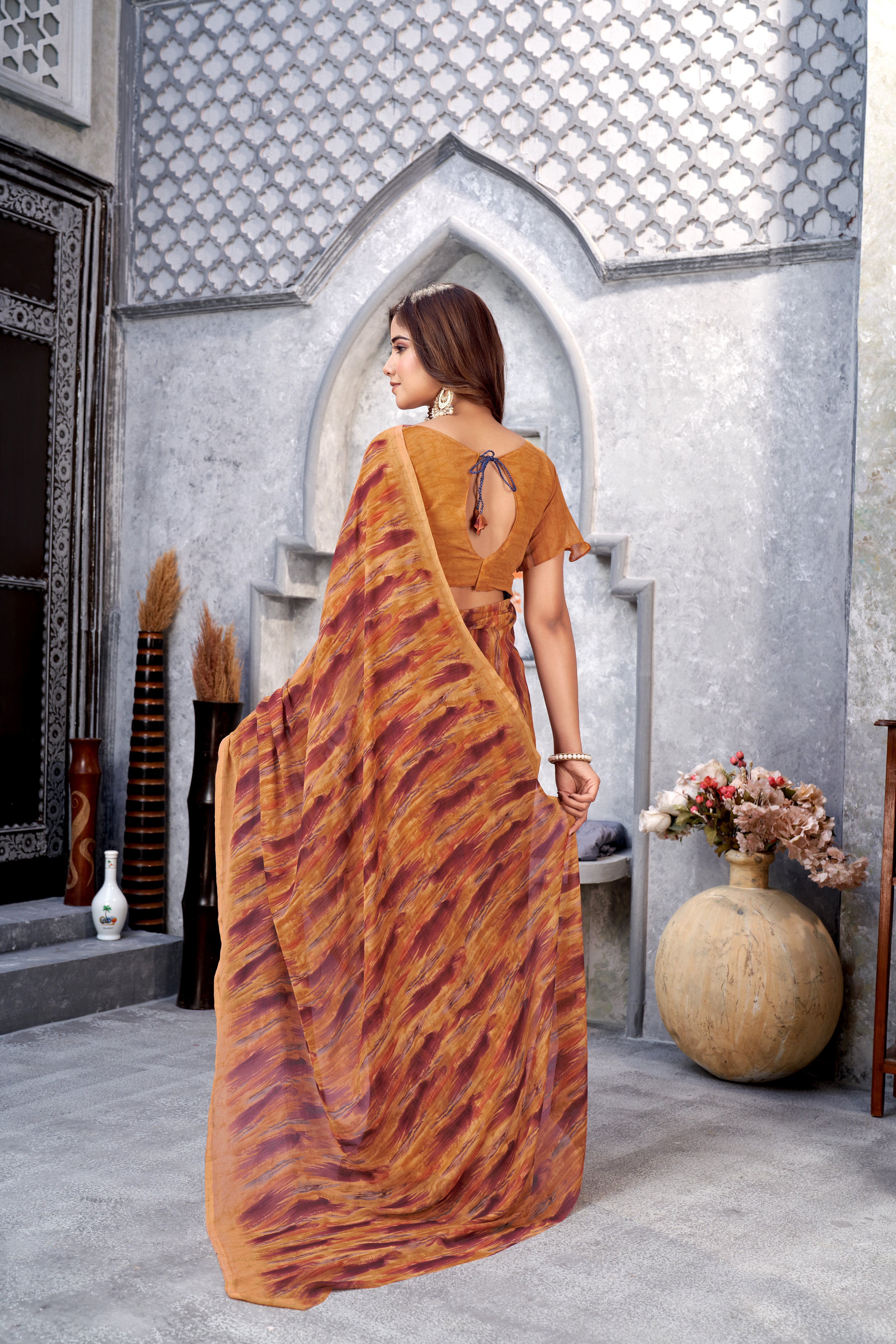 Mustared Classic Printed Saree – Breathable Fabric with Eye-Catching Prints Petite Sarees
