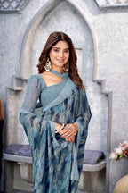 Grey Classic Printed Saree – Breathable Fabric with Eye-Catching Prints Petite Sarees