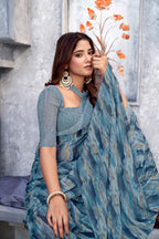 Grey Classic Printed Saree – Breathable Fabric with Eye-Catching Prints Petite Sarees