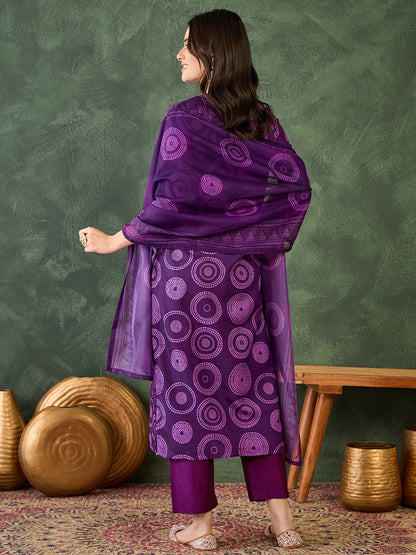 Purple Printed Kurta Set with Dupatta