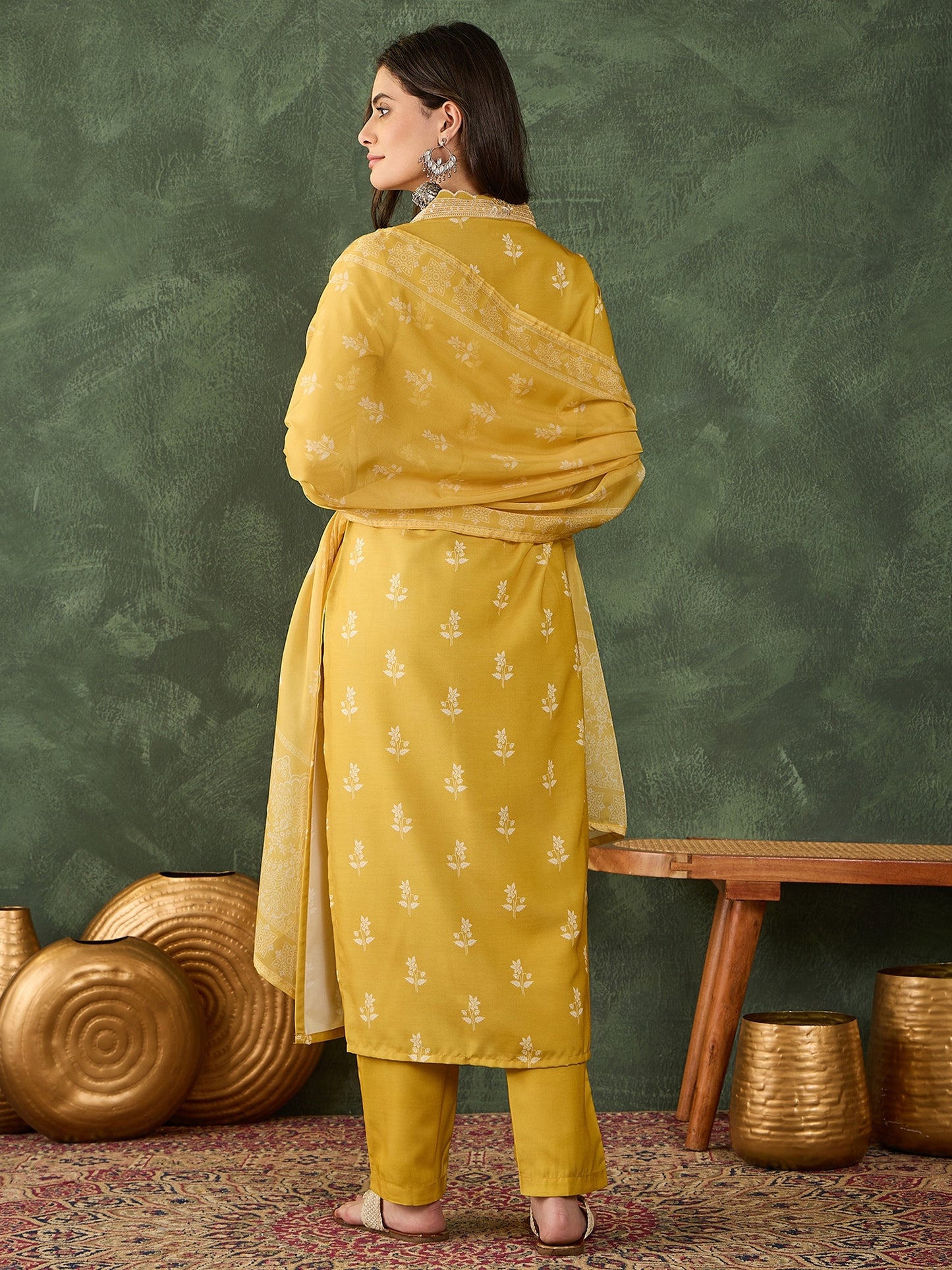 Yellow Printed Kurta Set with Dupatta