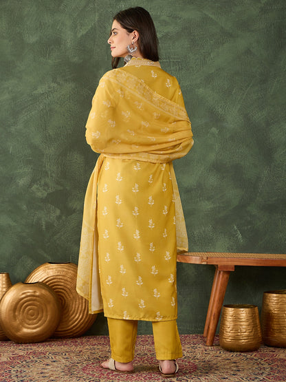 Yellow Printed Kurta Set with Dupatta