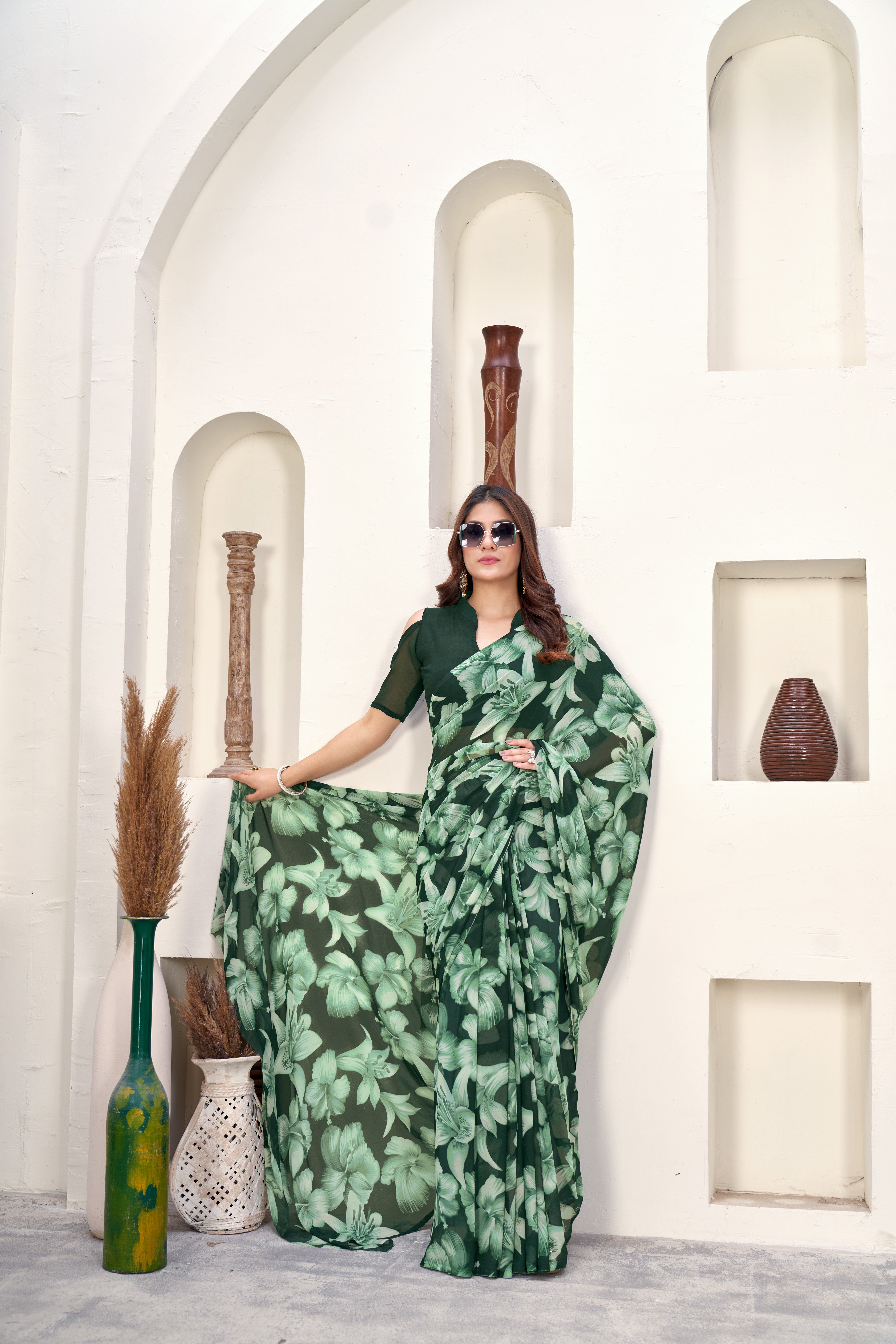 Green Classic Printed Saree – Breathable Fabric with Eye-Catching Prints Petite Sarees