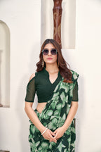 Green Classic Printed Saree – Breathable Fabric with Eye-Catching Prints Petite Sarees