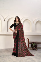 Maroon Classic Printed Saree – Breathable Fabric with Eye-Catching Prints Petite Sarees