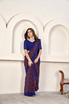 Blue  Classic Printed Saree – Breathable Fabric with Eye-Catching Prints Petite Sarees