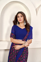 Blue  Classic Printed Saree – Breathable Fabric with Eye-Catching Prints Petite Sarees