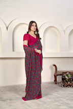 Dark Pink Classic Printed Saree – Breathable Fabric with Eye-Catching Prints Petite Sarees