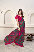 Dark Pink Classic Printed Saree – Breathable Fabric with Eye-Catching Prints Petite Sarees