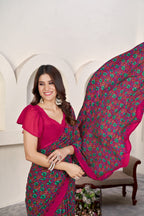 Dark Pink Classic Printed Saree – Breathable Fabric with Eye-Catching Prints Petite Sarees