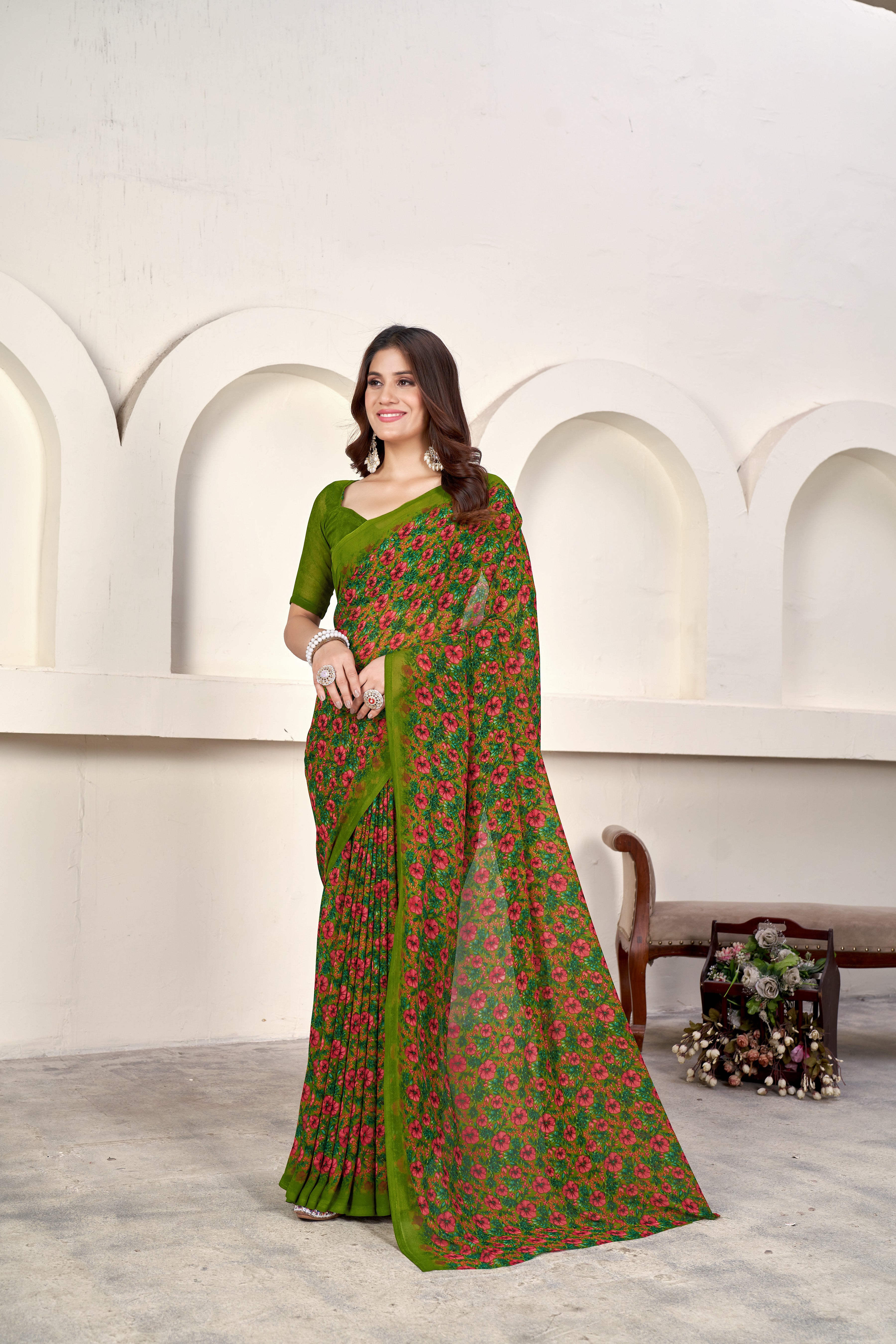 Green Classic Printed Saree – Breathable Fabric with Eye-Catching Prints Petite Sarees
